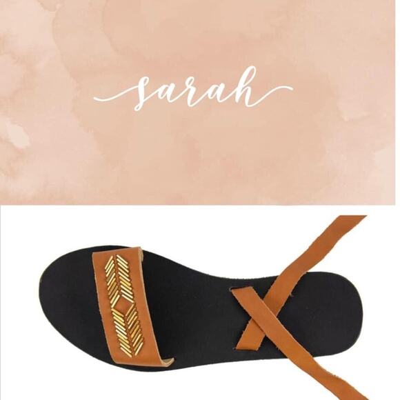 Sseko Shoes - Sseko Women Sz 6 Brown Leather Sarah Sandals Gold Chevron Beads Ankle Wrap